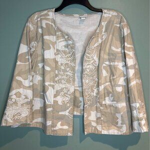 Venezia Women's 18/20 Beige Camo Blazer 100% Cotton Embroidered Y2K Retro Vtg